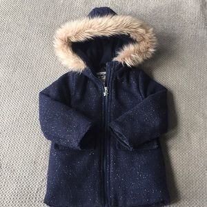 Navy blue parka with faux fur